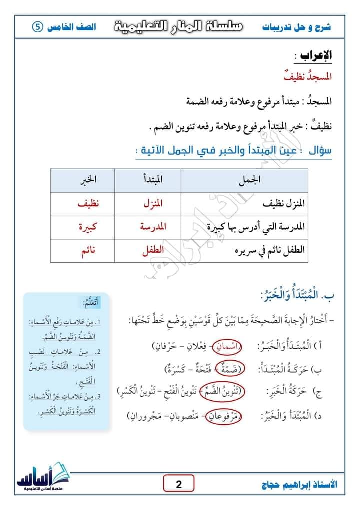 MTc0MzA2MC43NzY2 شرح درس الجملة الاسمية مادة اللغة العربية للصف الخامس الفصل الاول 2024